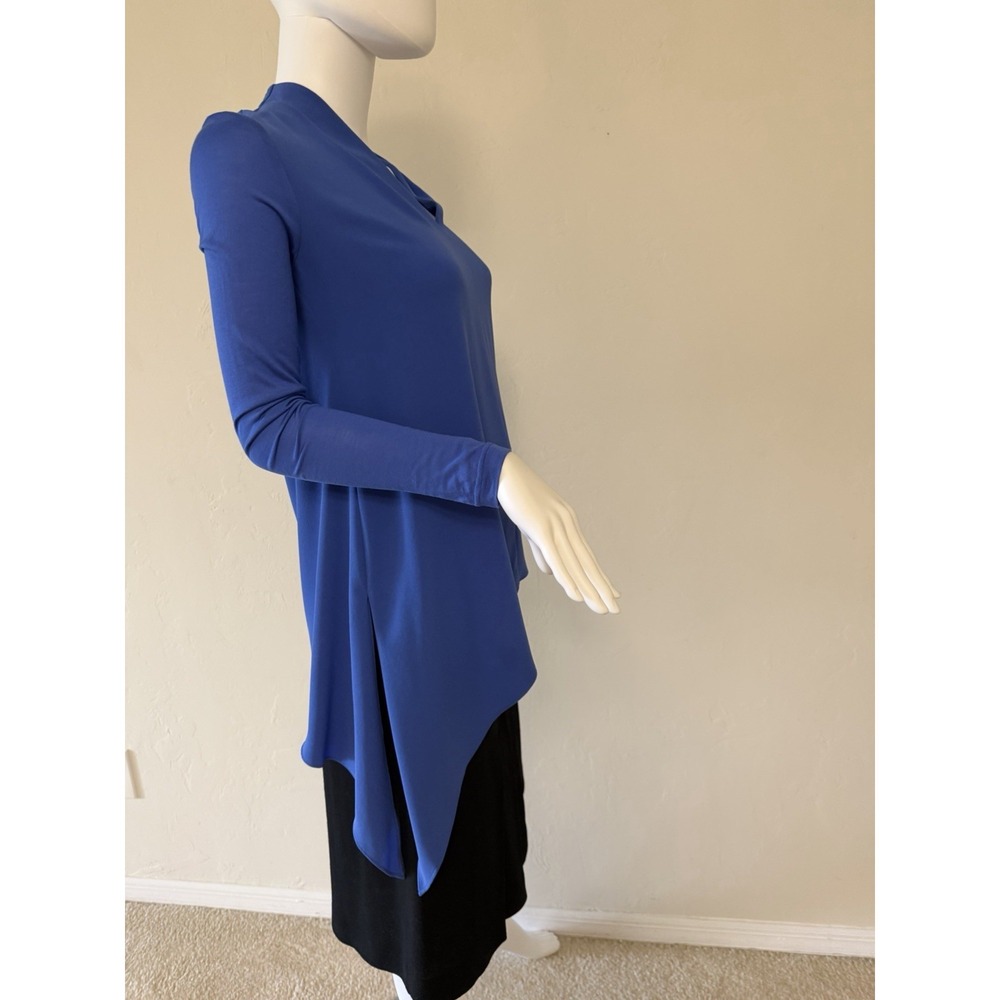 Escada Women's Crepe Tunic Blouse Blue Asymmetrical Hem V-Neck Long Sleeve 32 - Picture 4 of 12